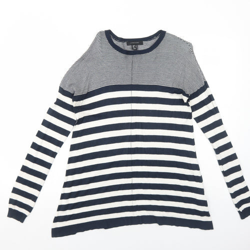 Atmosphere Womens Blue Striped Polyamide Basic T-Shirt Size 10 Round Neck