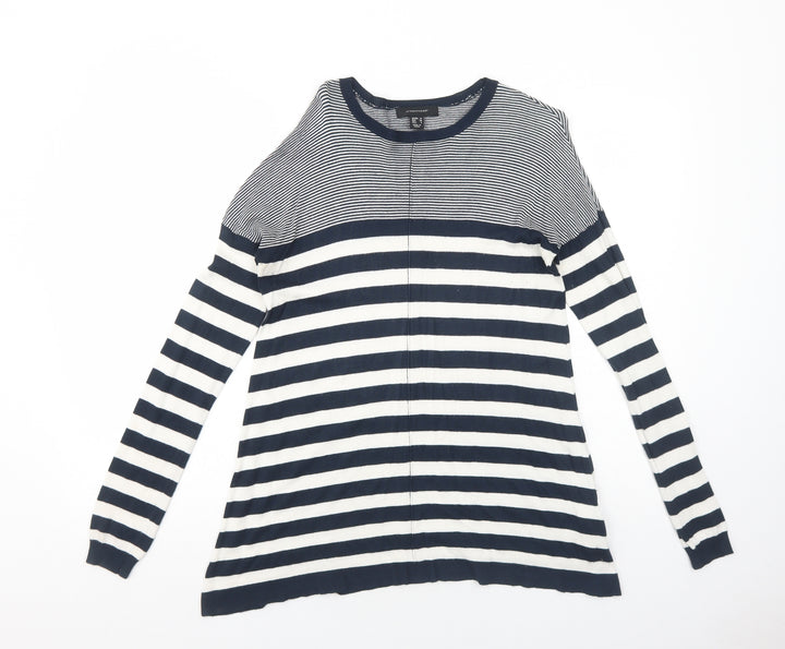 Atmosphere Womens Blue Striped Polyamide Basic T-Shirt Size 10 Round Neck