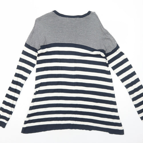 Atmosphere Womens Blue Striped Polyamide Basic T-Shirt Size 10 Round Neck