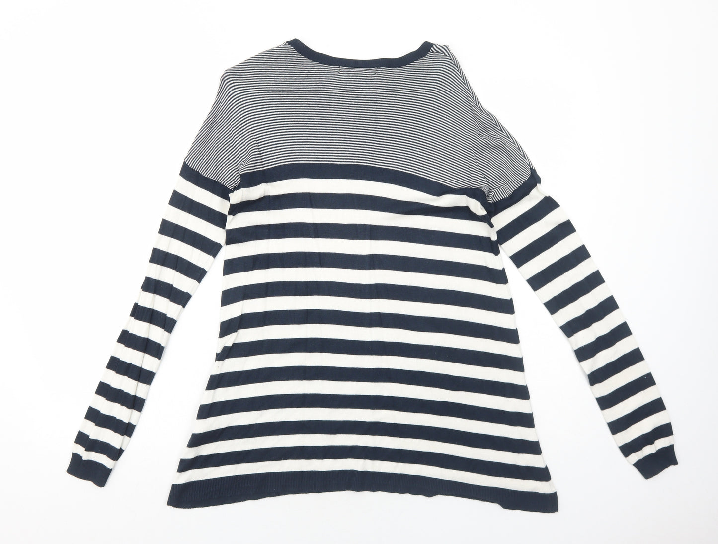 Atmosphere Womens Blue Striped Polyamide Basic T-Shirt Size 10 Round Neck