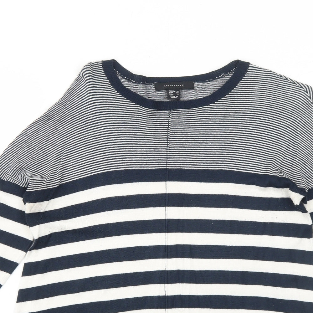 Atmosphere Womens Blue Striped Polyamide Basic T-Shirt Size 10 Round Neck