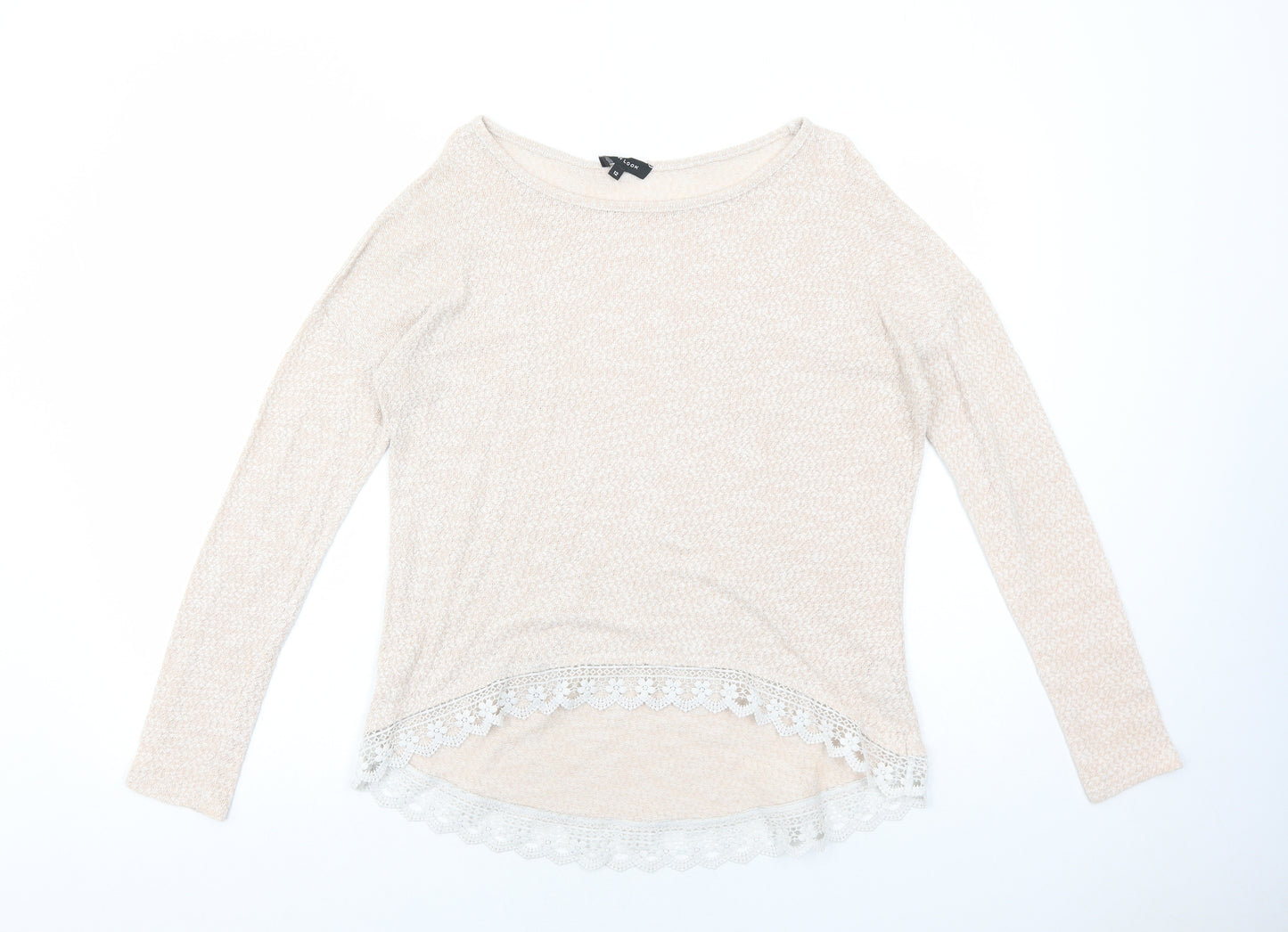 New Look Womens Pink Polyester Basic T-Shirt Size 12 Round Neck - Lace Detail