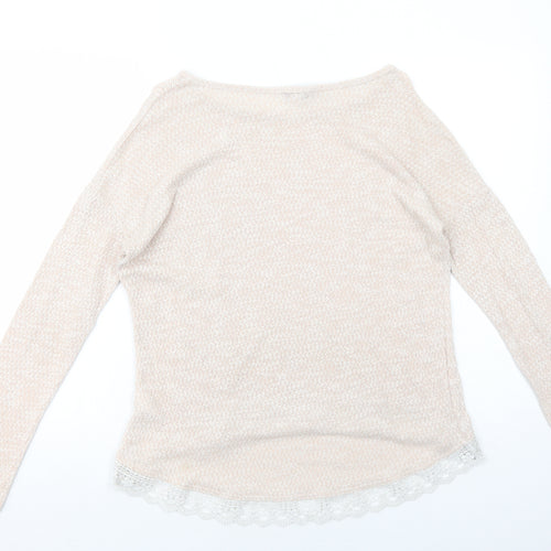 New Look Womens Pink Polyester Basic T-Shirt Size 12 Round Neck - Lace Detail