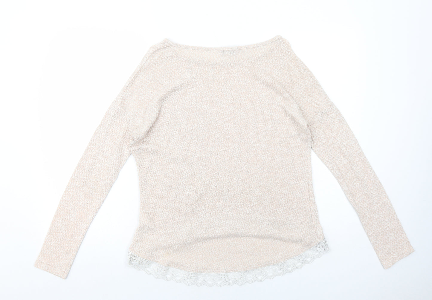 New Look Womens Pink Polyester Basic T-Shirt Size 12 Round Neck - Lace Detail