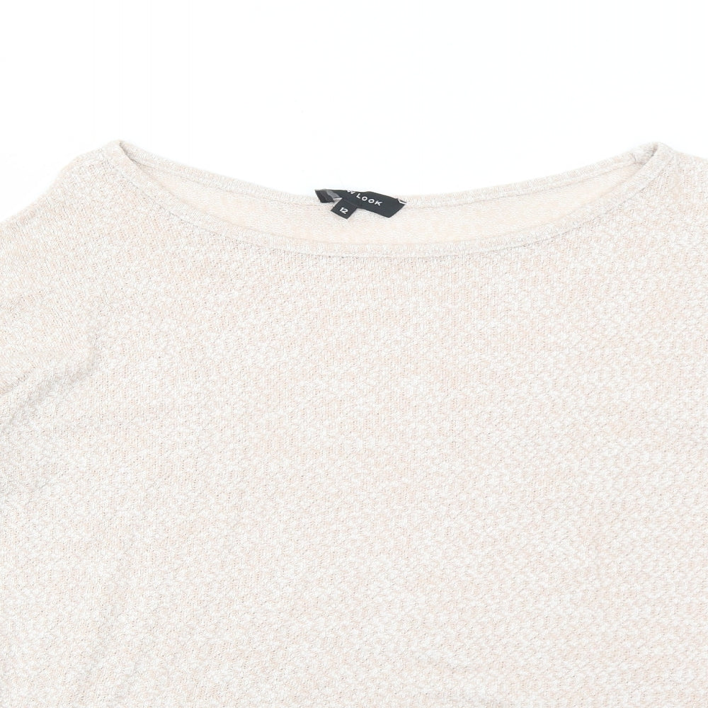 New Look Womens Pink Polyester Basic T-Shirt Size 12 Round Neck - Lace Detail