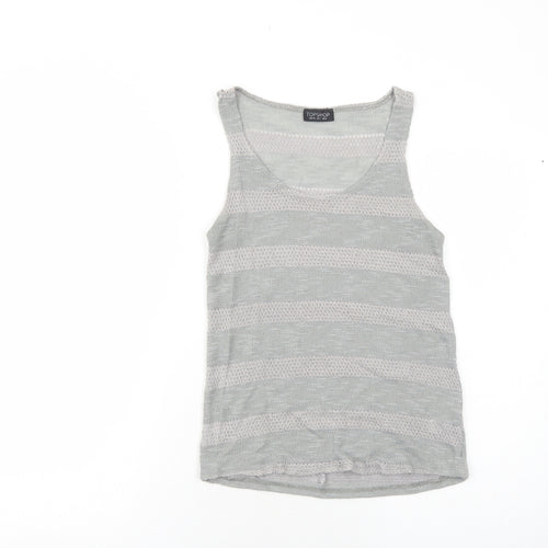 Topshop Womens Grey Striped Polyester Basic Tank Size 8 Scoop Neck