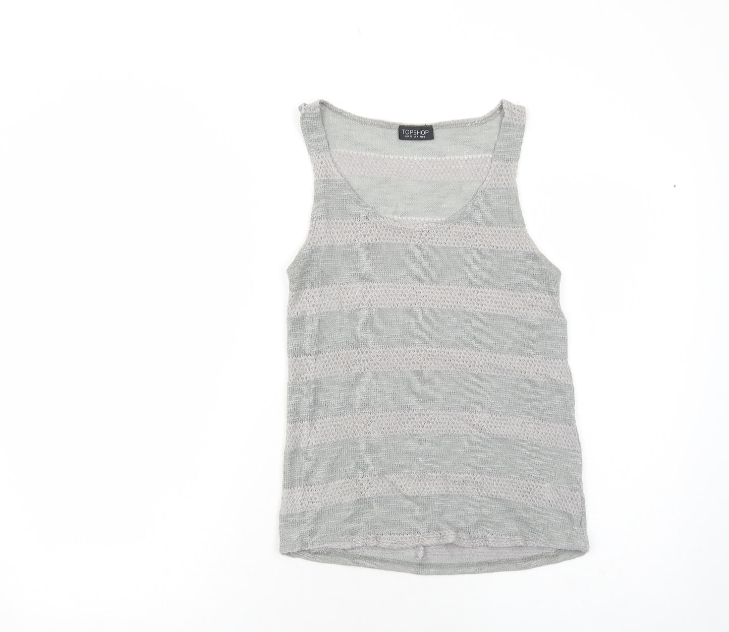 Topshop Womens Grey Striped Polyester Basic Tank Size 8 Scoop Neck