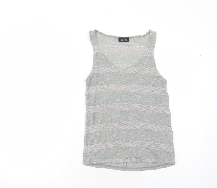 Topshop Womens Grey Striped Polyester Basic Tank Size 8 Scoop Neck