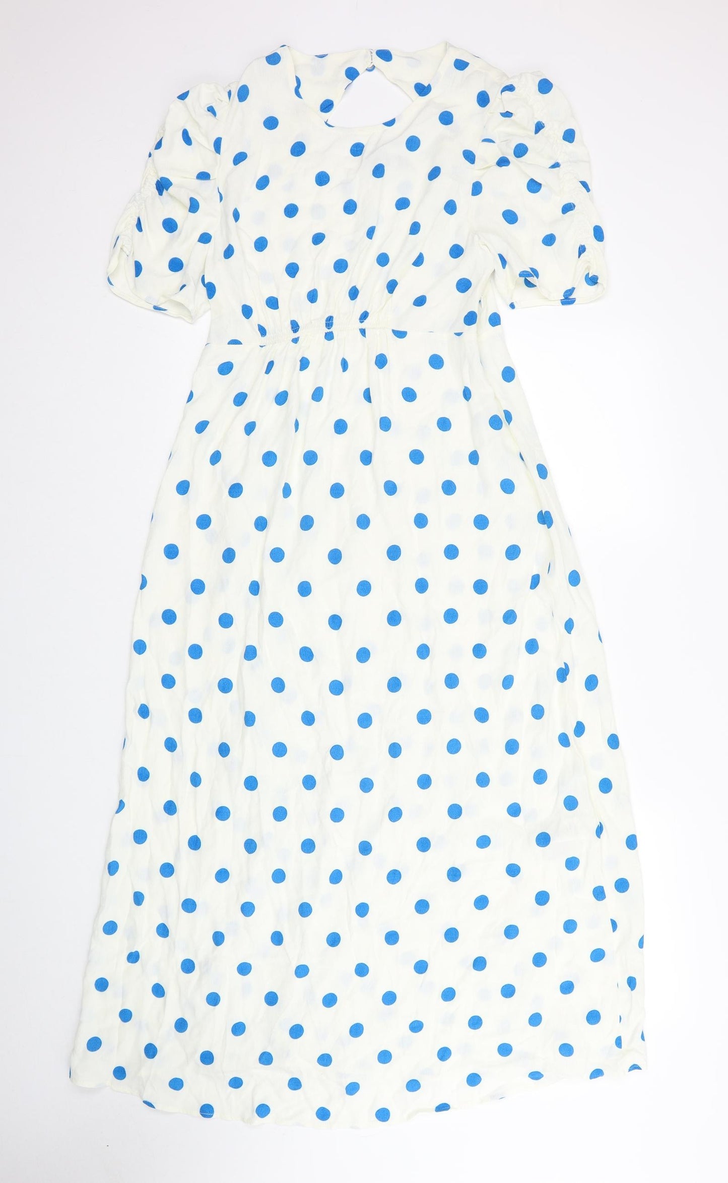 Marks and Spencer Womens White Polka Dot Viscose Trapeze & Swing Size 12 Round Neck Zip