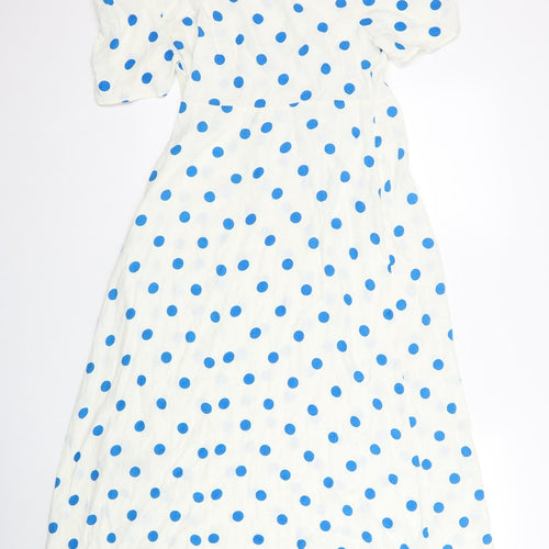 Marks and Spencer Womens White Polka Dot Viscose Trapeze & Swing Size 12 Round Neck Zip