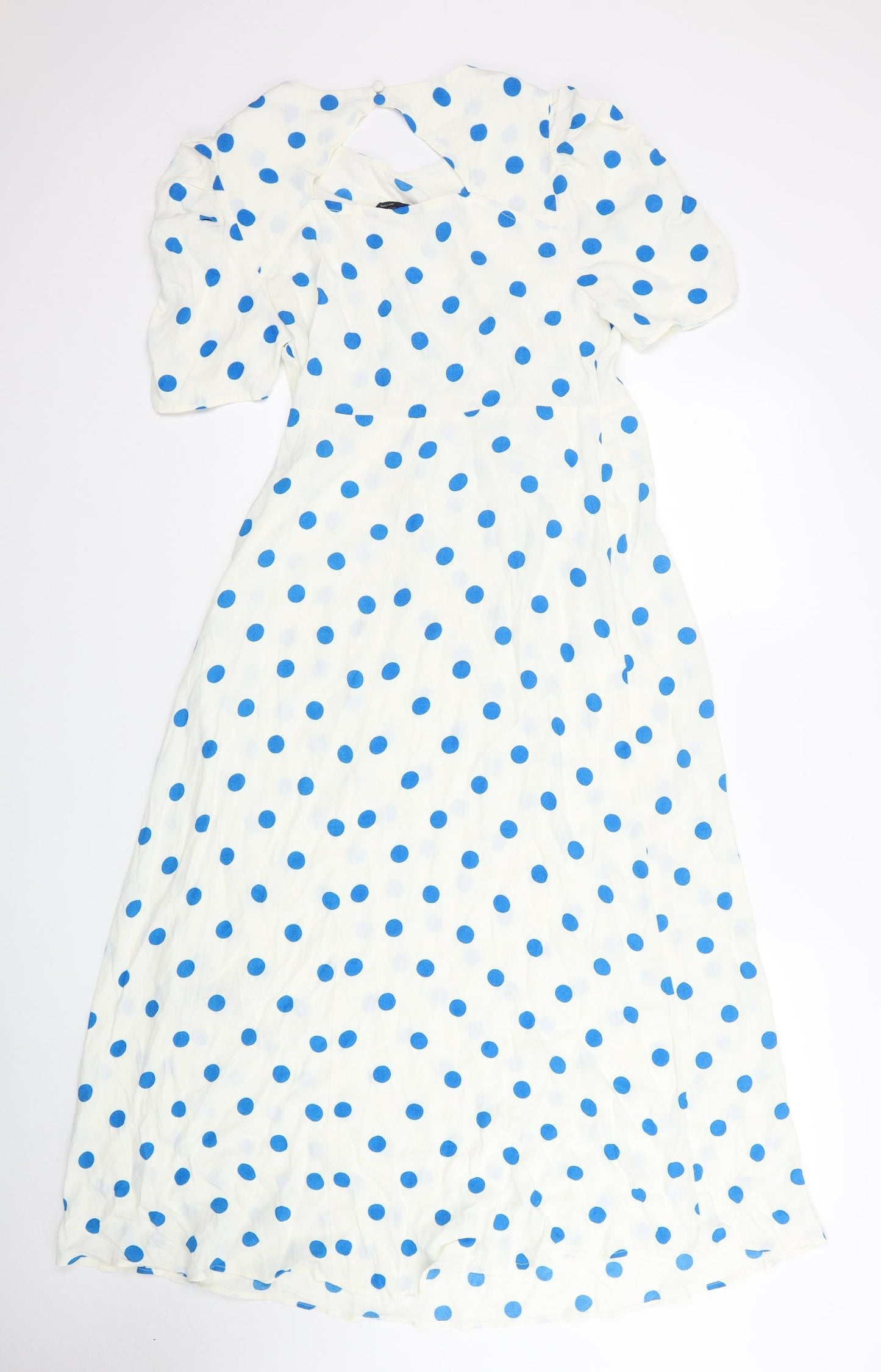 Marks and Spencer Womens White Polka Dot Viscose Trapeze & Swing Size 12 Round Neck Zip