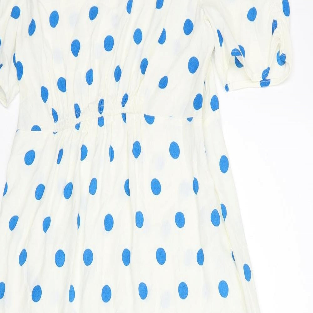 Marks and Spencer Womens White Polka Dot Viscose Trapeze & Swing Size 12 Round Neck Zip