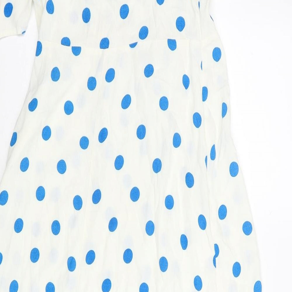 Marks and Spencer Womens White Polka Dot Viscose Trapeze & Swing Size 12 Round Neck Zip