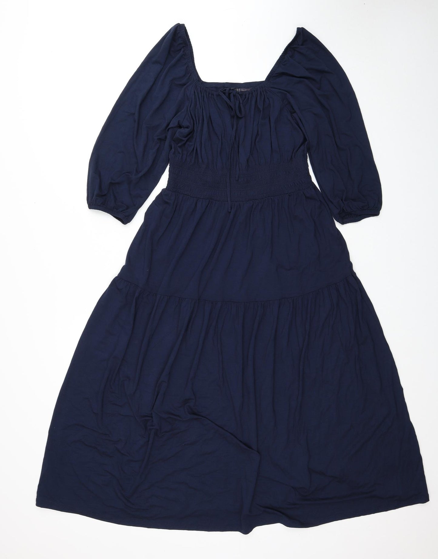 Marks and Spencer Womens Blue Viscose Trapeze & Swing Size 12 Square Neck Pullover