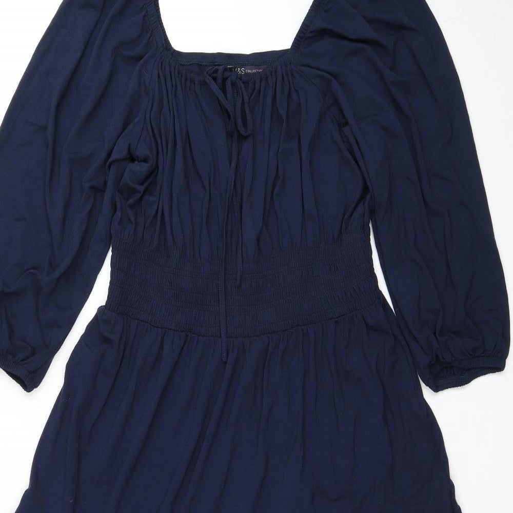 Marks and Spencer Womens Blue Viscose Trapeze & Swing Size 12 Square Neck Pullover