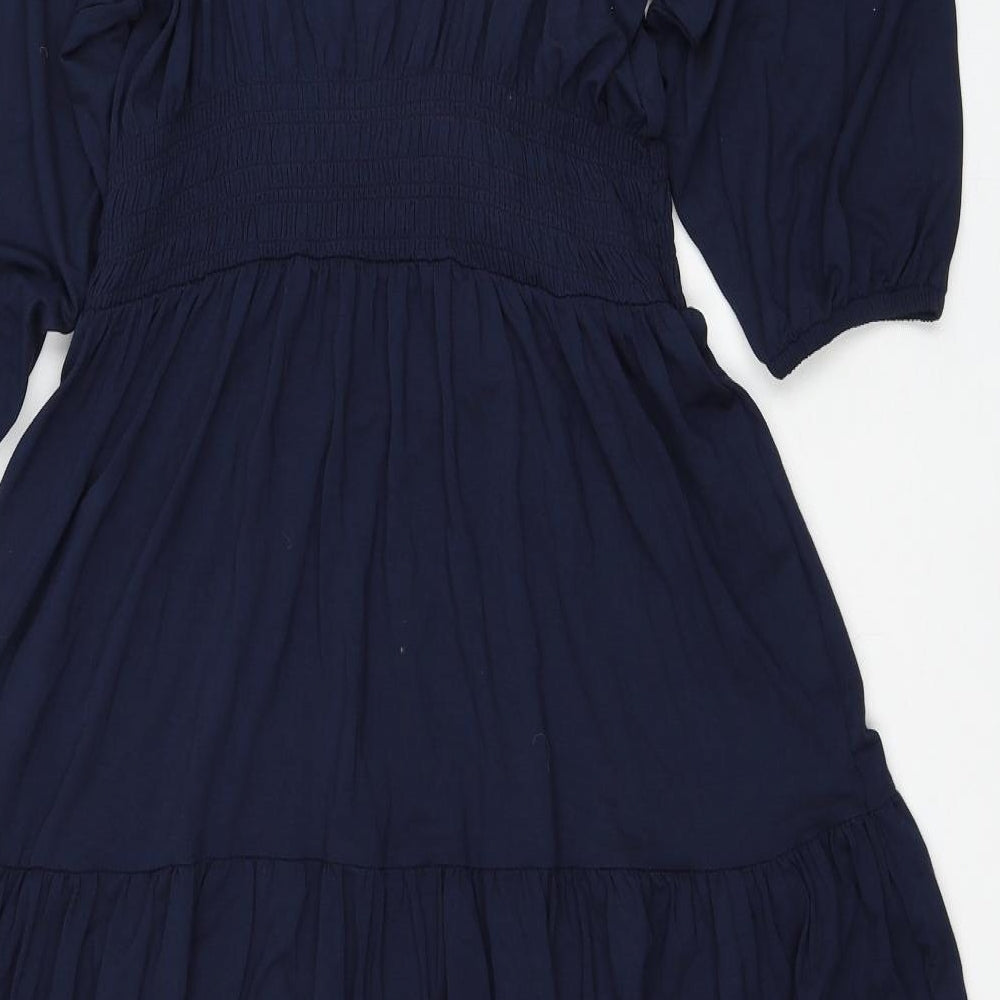 Marks and Spencer Womens Blue Viscose Trapeze & Swing Size 12 Square Neck Pullover