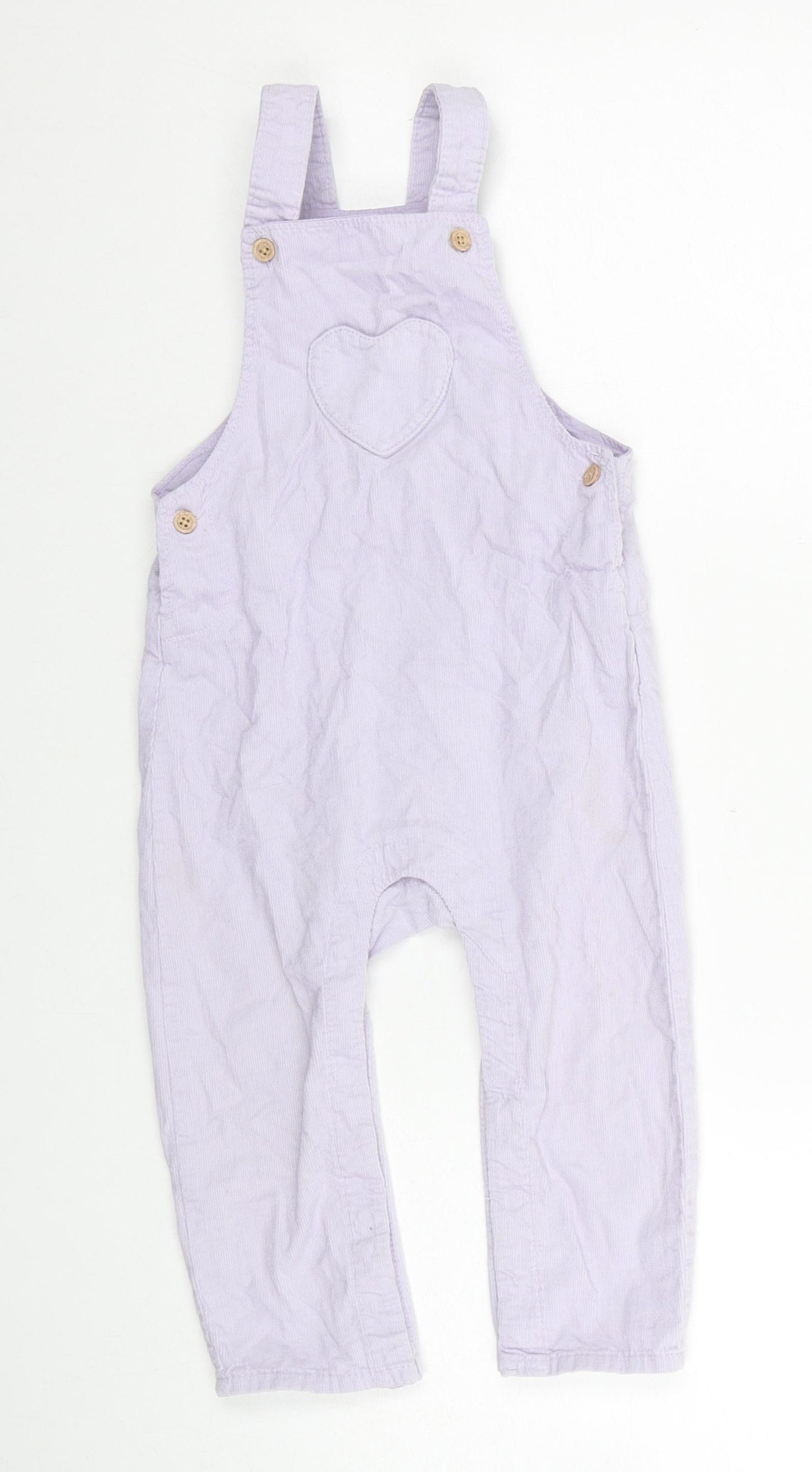 Marks and Spencer Girls Purple Cotton Dungaree One-Piece Size 18-24 Months Snap - Heart Pocket