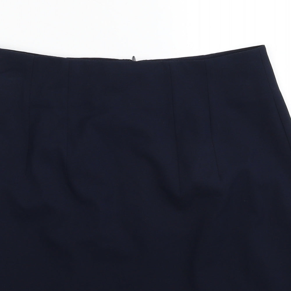 Marks and Spencer Womens Blue Polyester A-Line Skirt Size 8 Zip