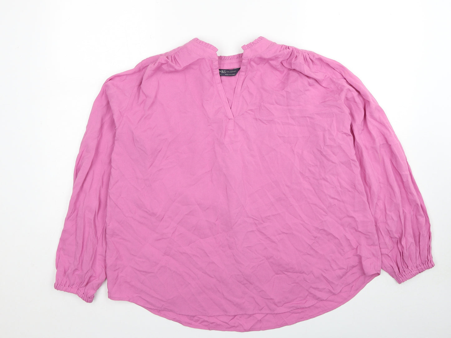 Marks and Spencer Womens Pink Viscose Basic Blouse Size 12 V-Neck