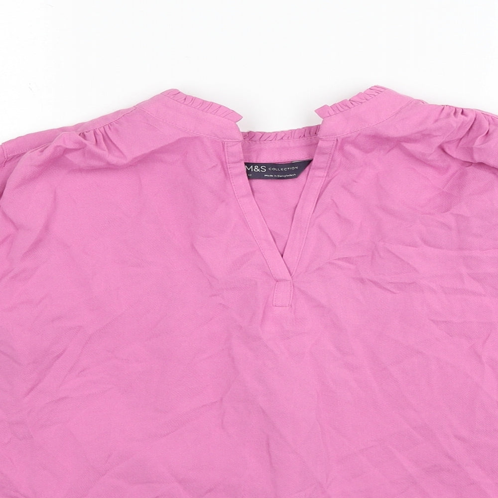 Marks and Spencer Womens Pink Viscose Basic Blouse Size 12 V-Neck