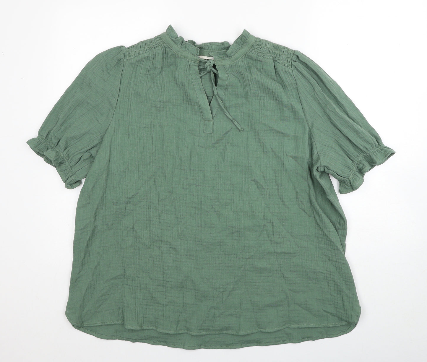 Per Una Womens Green Cotton Basic Blouse Size 16 Round Neck