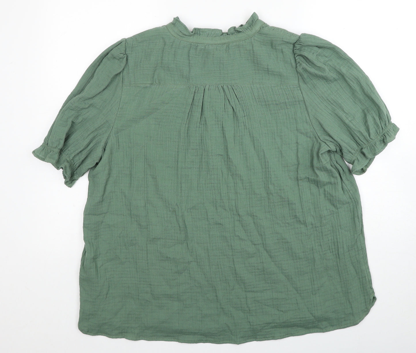Per Una Womens Green Cotton Basic Blouse Size 16 Round Neck