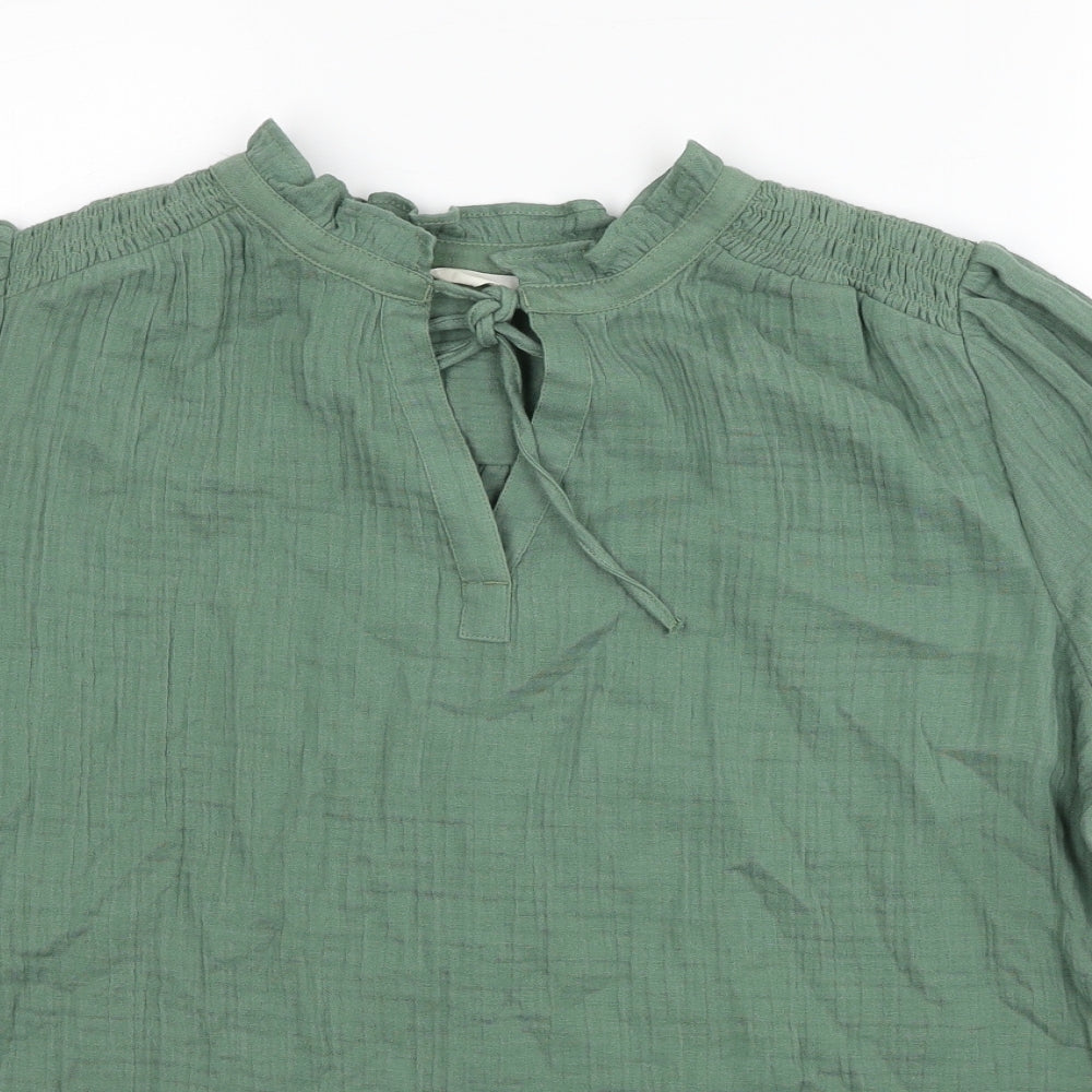Per Una Womens Green Cotton Basic Blouse Size 16 Round Neck