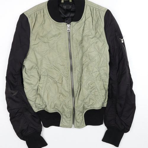 Topshop Womens Green Bomber Jacket Jacket Size 6 Zip