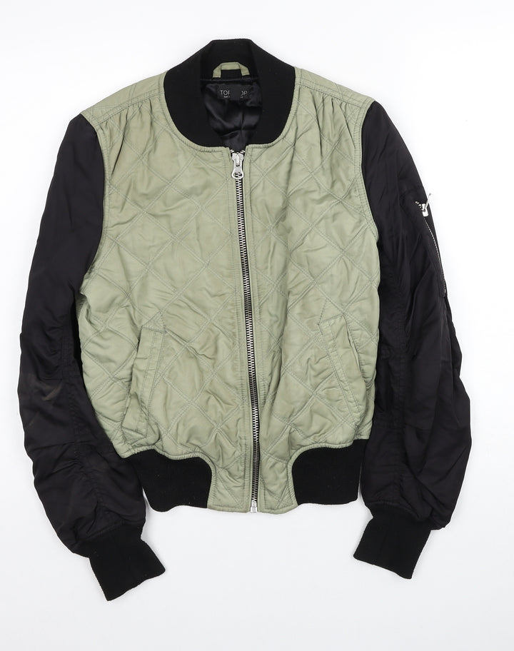 Topshop Womens Green Bomber Jacket Jacket Size 6 Zip