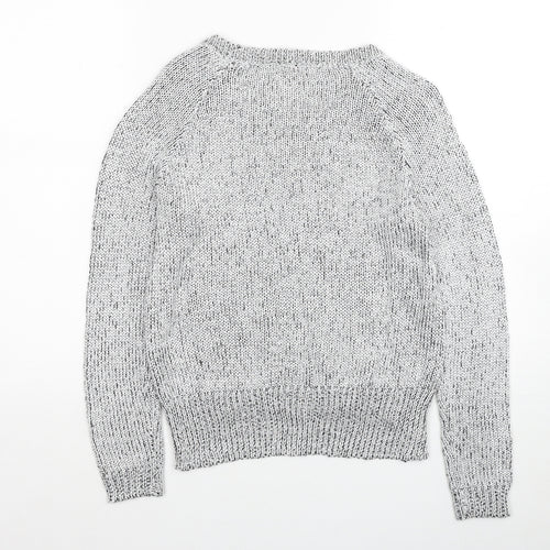 H&M Womens Silver Scoop Neck Polyester Pullover Jumper Size XS