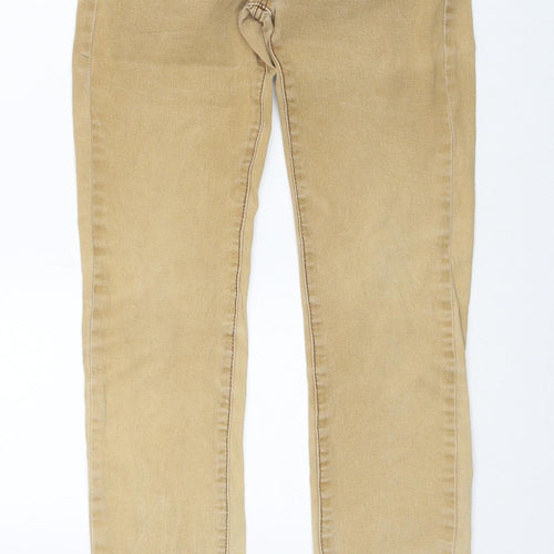 X-Max Womens Beige Cotton Straight Jeans Size S Regular Zip