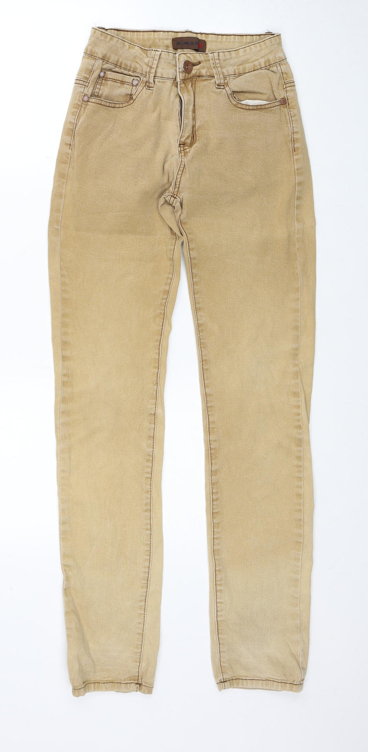 X-Max Womens Beige Cotton Straight Jeans Size S Regular Zip
