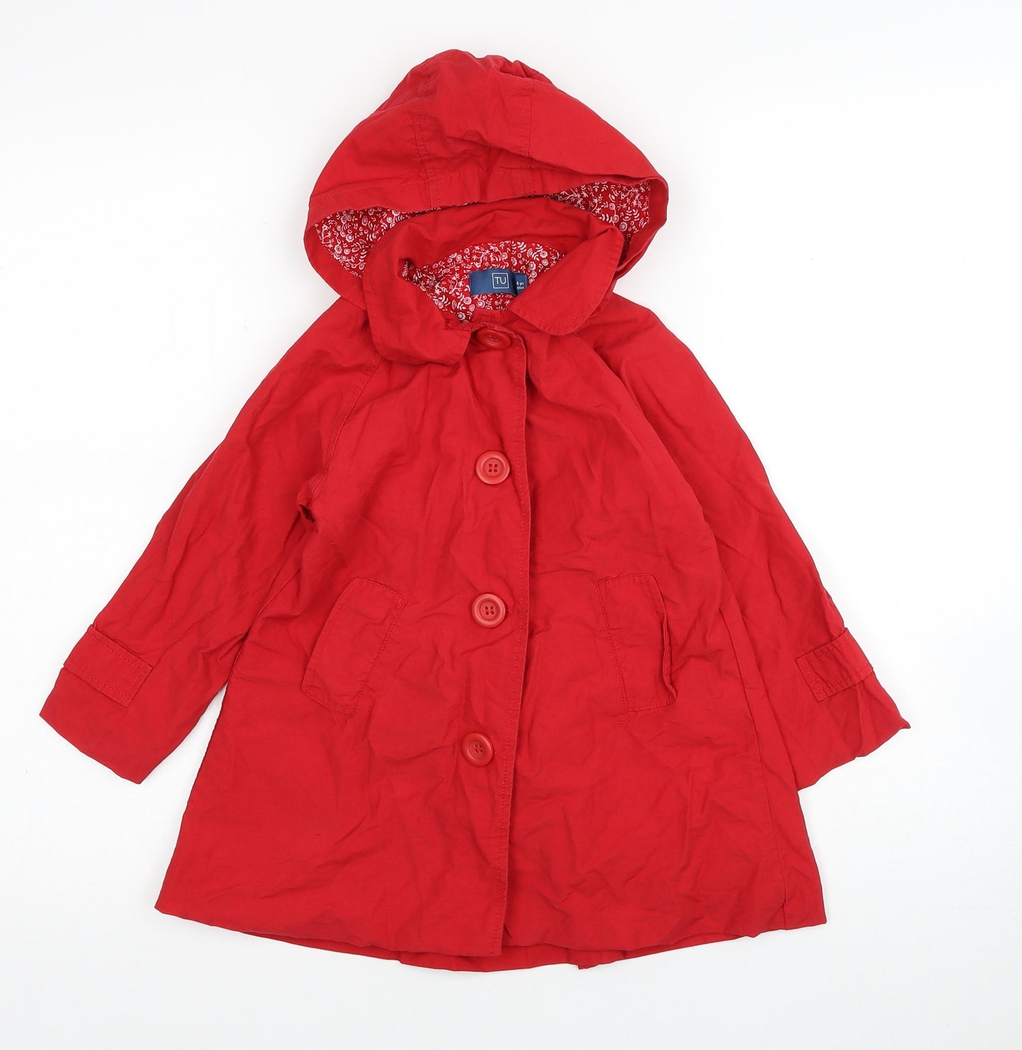 TU Girls Red Pea Coat Coat Size 3-4 Years Button