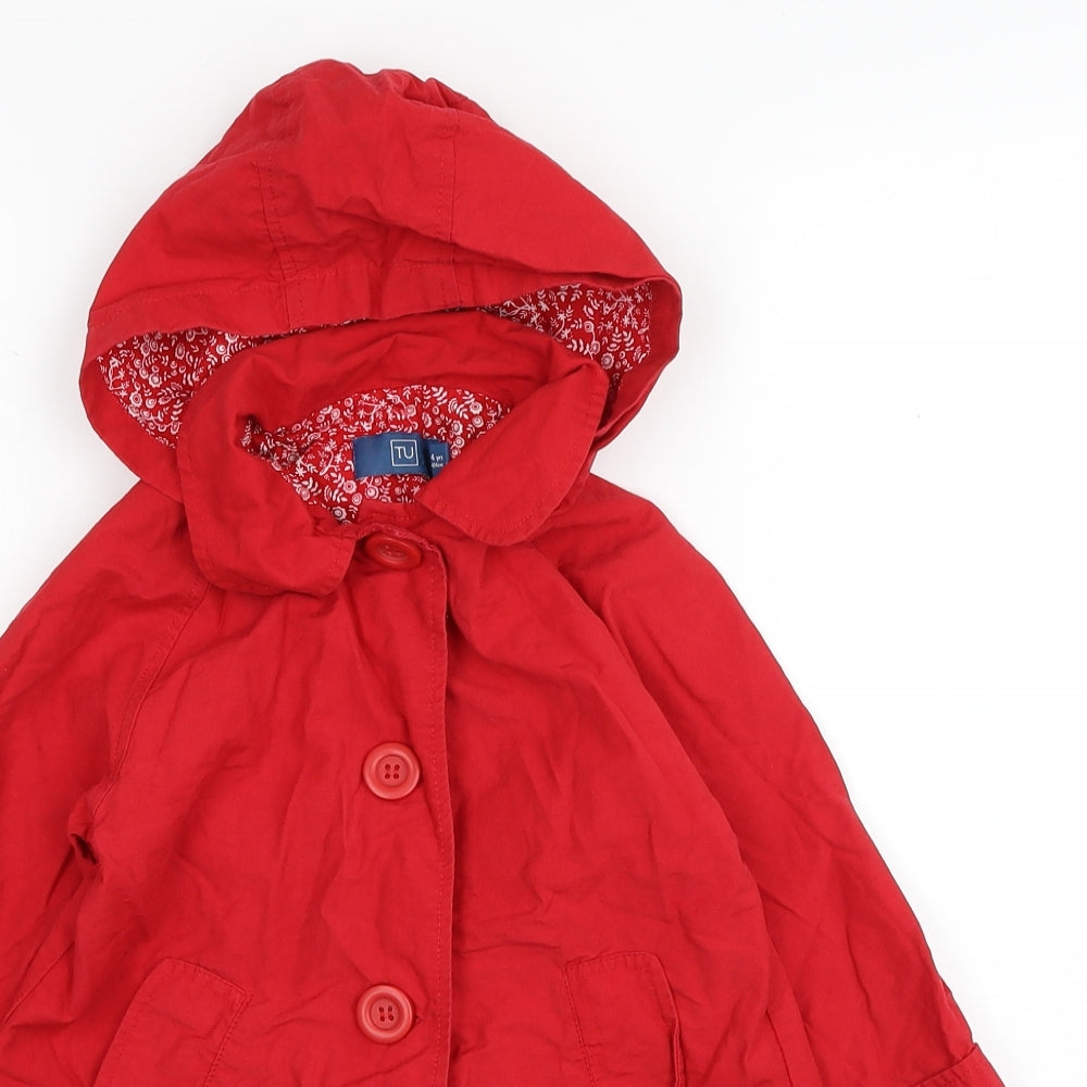 TU Girls Red Pea Coat Coat Size 3-4 Years Button