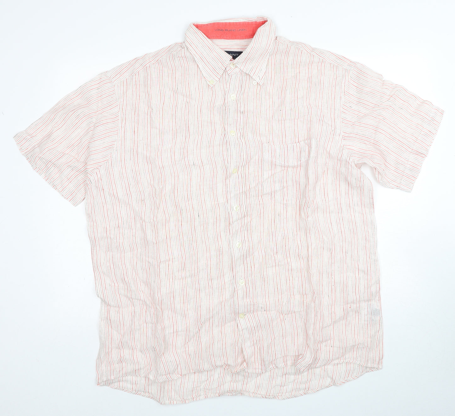GANT Mens Multicoloured Striped Linen Button-Up Size XL Collared Button