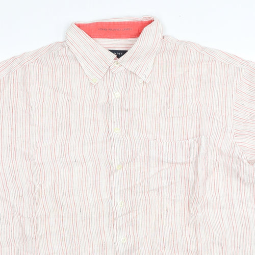 GANT Mens Multicoloured Striped Linen Button-Up Size XL Collared Button