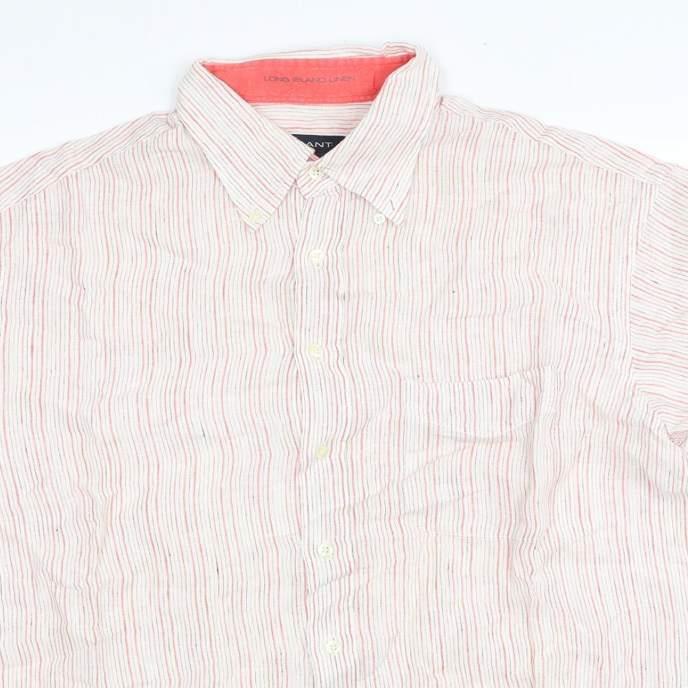 GANT Mens Multicoloured Striped Linen Button-Up Size XL Collared Button