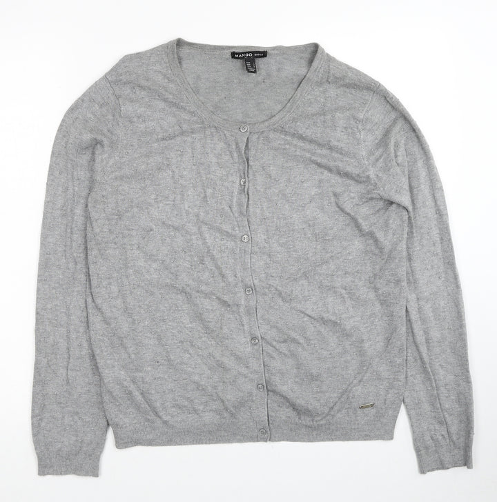 Mango Womens Grey Scoop Neck Viscose Cardigan Jumper Size L