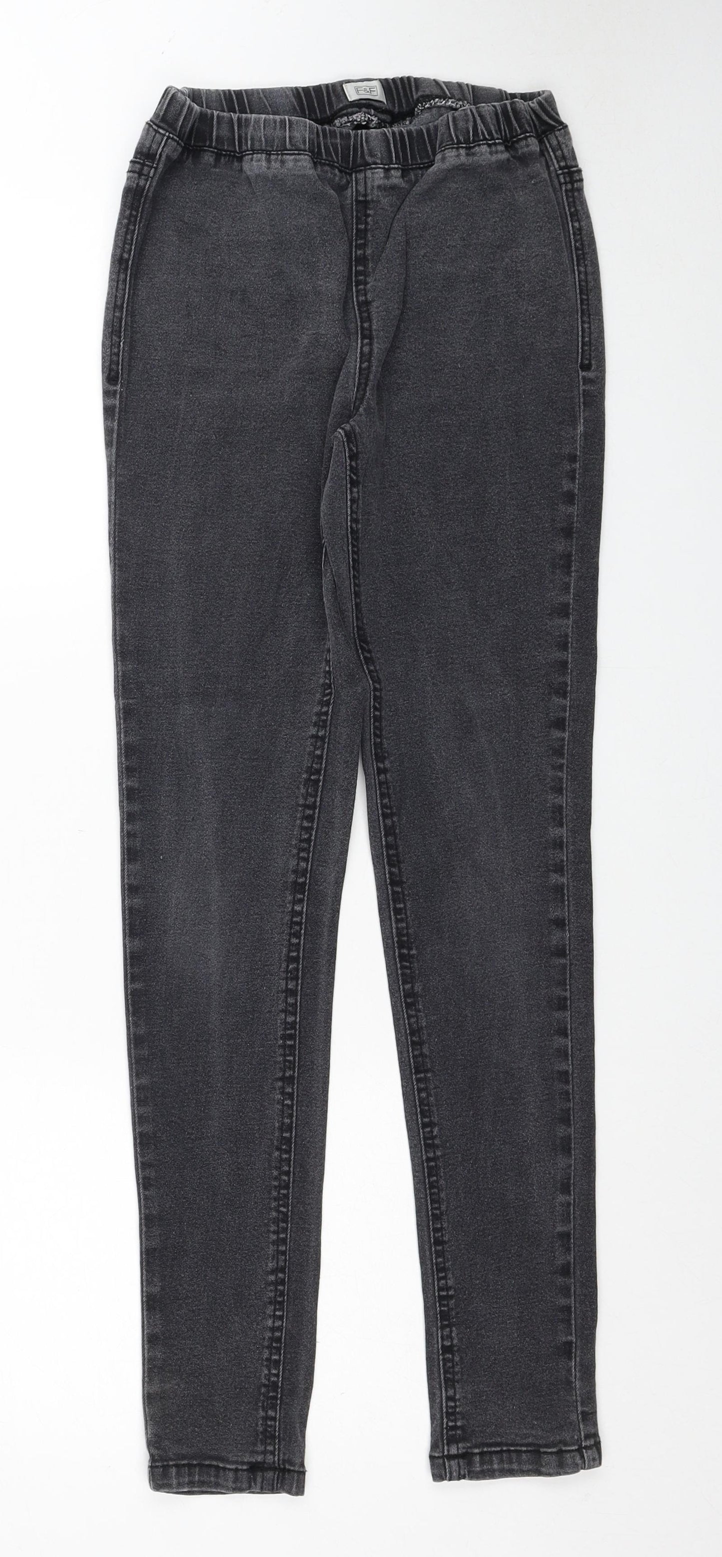 F&F Womens Black Cotton Jegging Jeans Size 8 Regular Zip