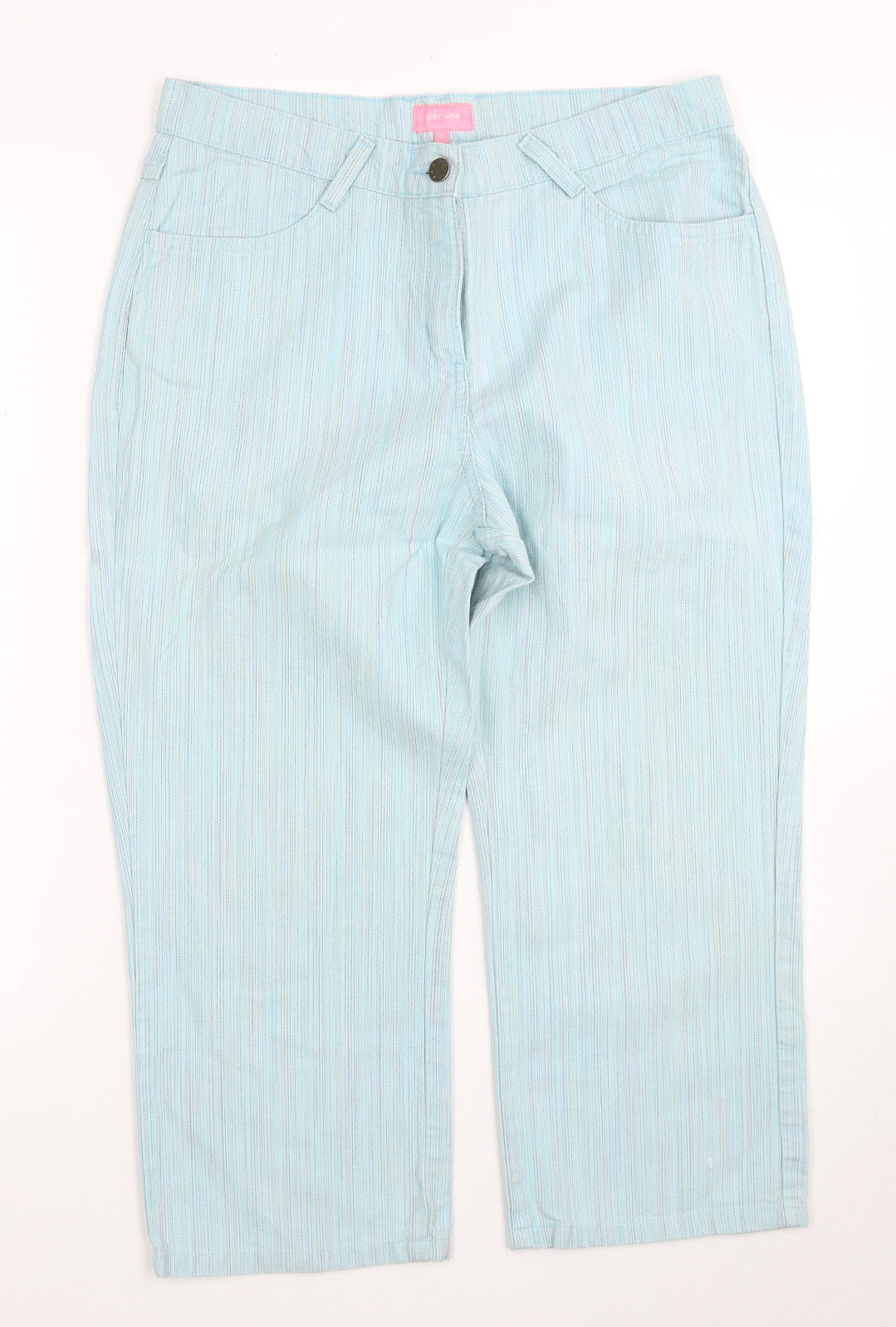 Per Una Womens Blue Striped Cotton Straight Jeans Size 14 Regular Zip