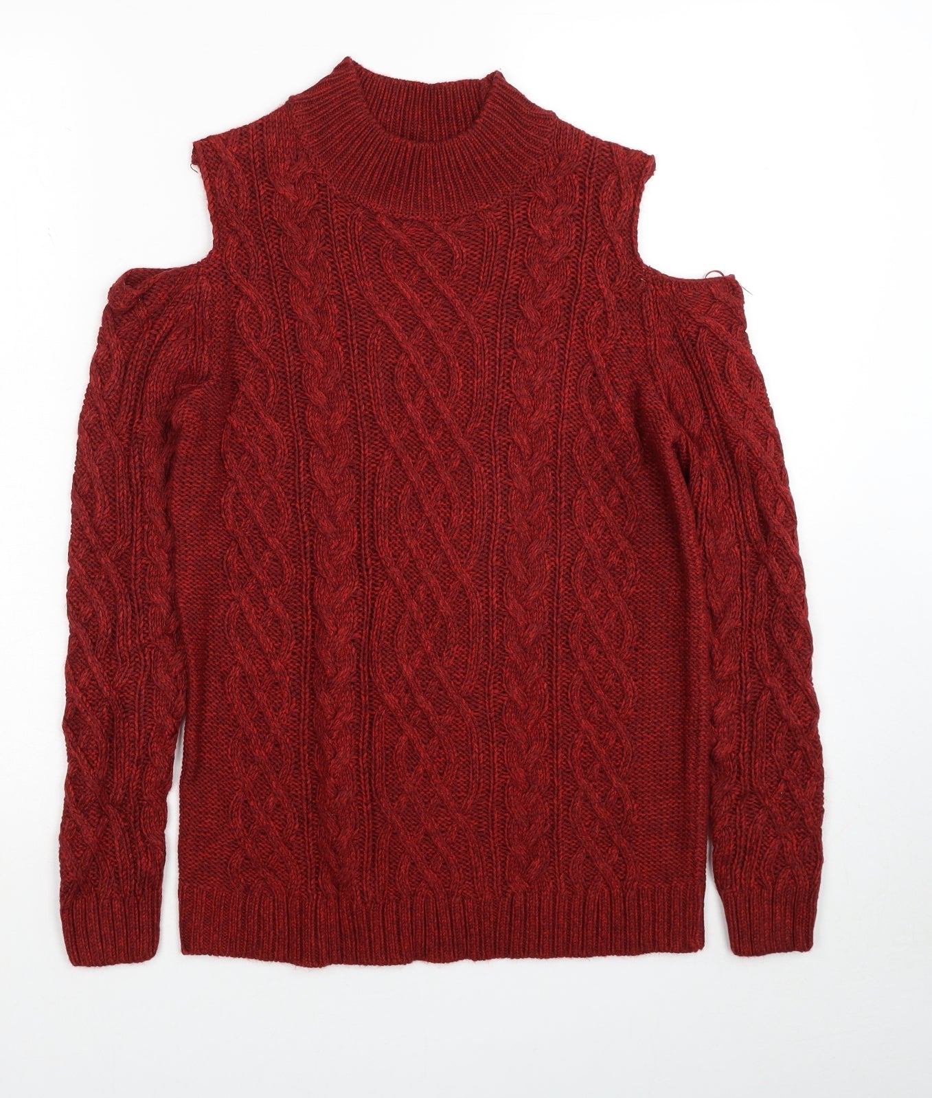 Papaya Womens Red High Neck Acrylic Pullover Jumper Size M - Cold Shoulder