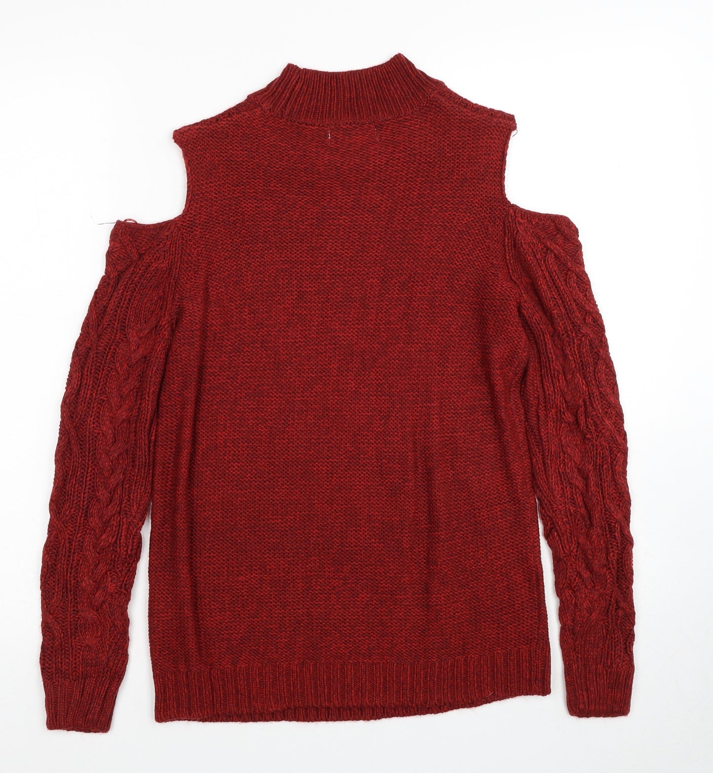 Papaya Womens Red High Neck Acrylic Pullover Jumper Size M - Cold Shoulder