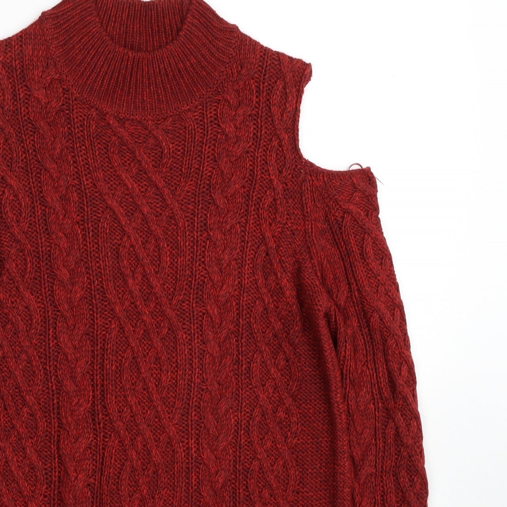 Papaya Womens Red High Neck Acrylic Pullover Jumper Size M - Cold Shoulder