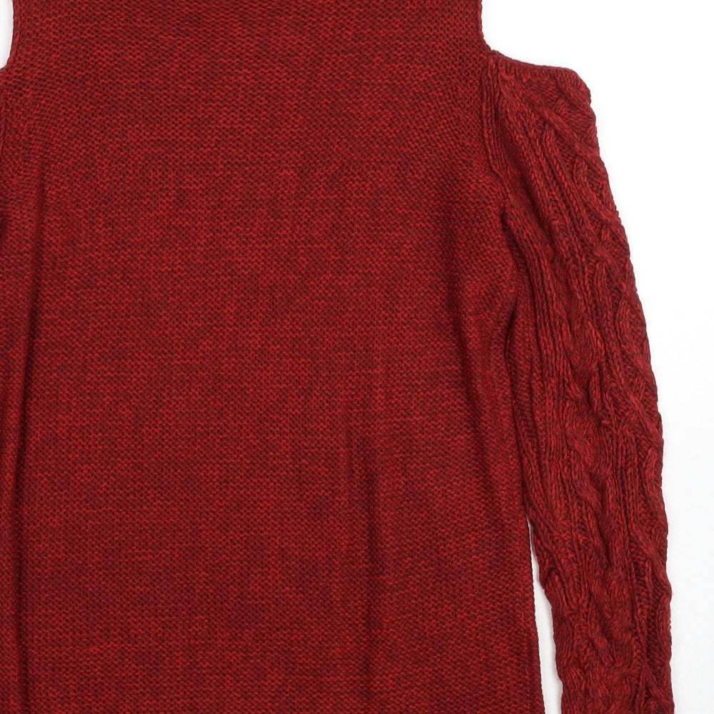Papaya Womens Red High Neck Acrylic Pullover Jumper Size M - Cold Shoulder