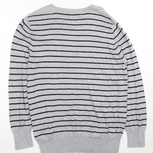 Oasis Womens Grey Round Neck Striped Cotton Pullover Jumper Size M - Ribbon