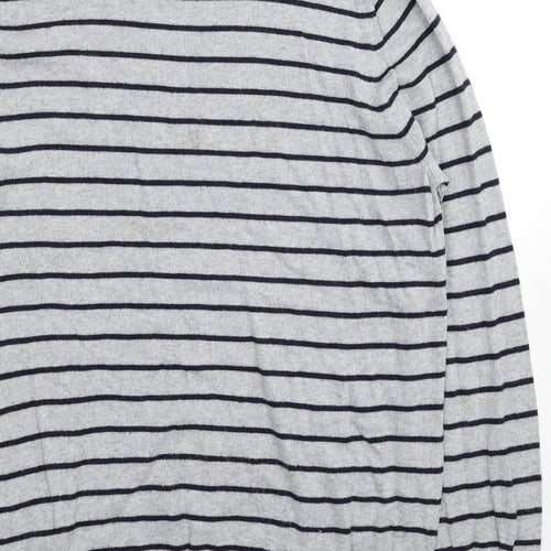 Oasis Womens Grey Round Neck Striped Cotton Pullover Jumper Size M - Ribbon