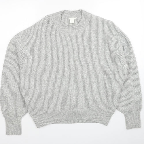 H&M Womens Grey Round Neck Acrylic Pullover Jumper Size L