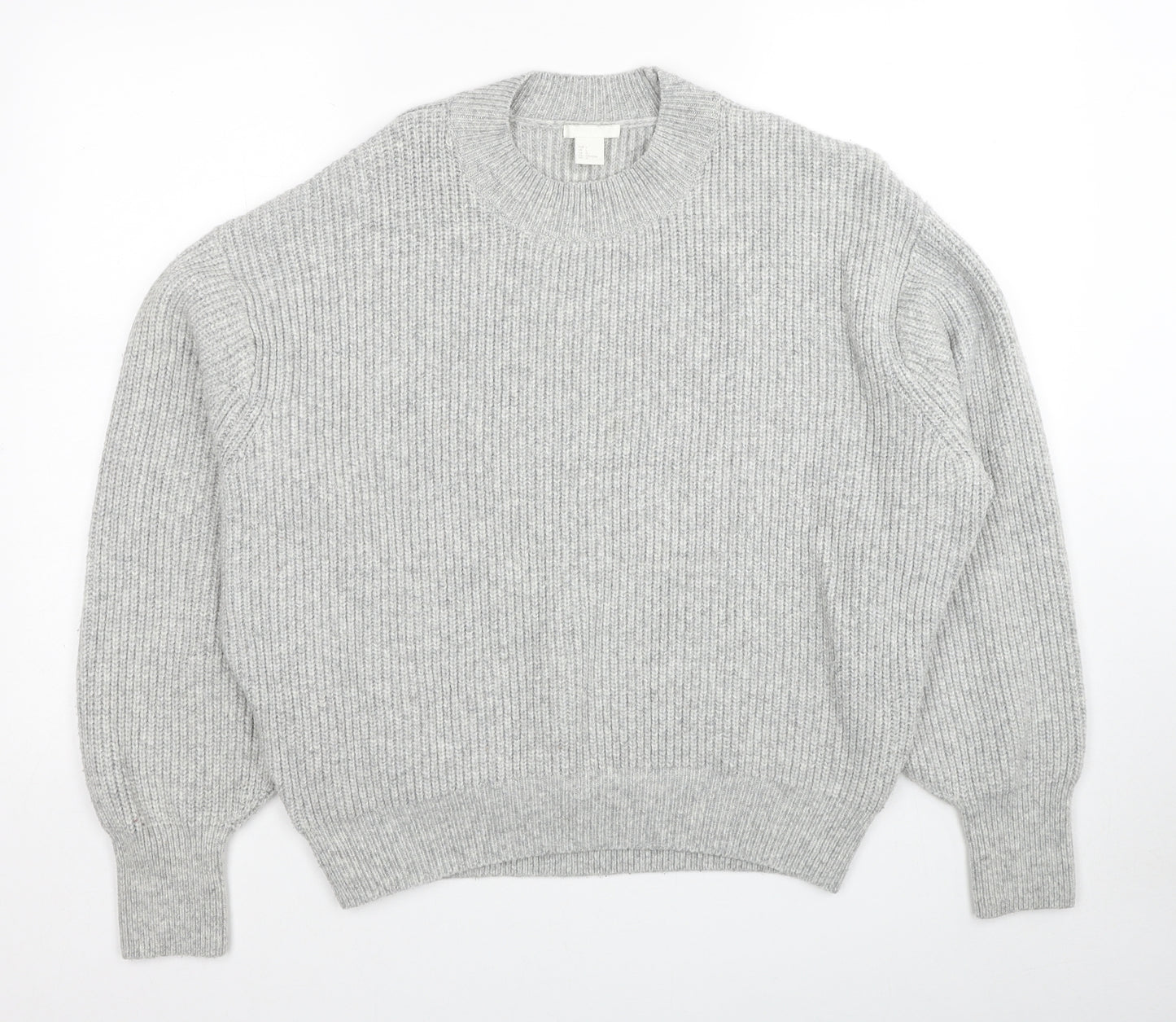 H&M Womens Grey Round Neck Acrylic Pullover Jumper Size L