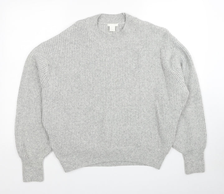 H&M Womens Grey Round Neck Acrylic Pullover Jumper Size L