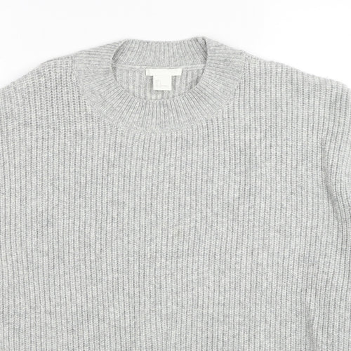 H&M Womens Grey Round Neck Acrylic Pullover Jumper Size L